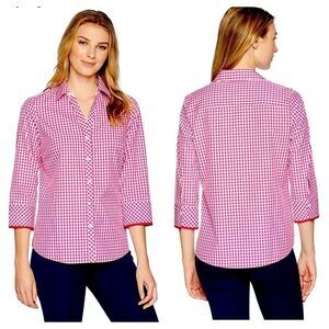 AS NEW Foxcroft No-Iron Pink & White Gingham Shirt